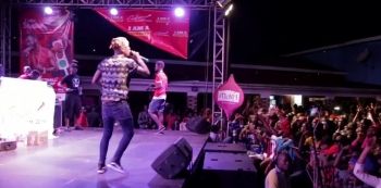 Fik Fameica Almost Breaks Leg On Stage At Resort Beach Entebbe.