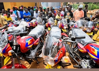 President Museveni Gives 36 Motorcycles to Ghetto youth