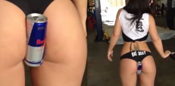 Stunning Girl Flaunts Perfect B-U-M By Crushing Red Bull Can With Her Cheeks