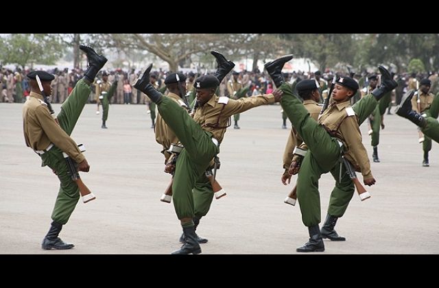 Hilarious! Kenyan Officer Slips and Falls During A Parade In Front Of President Uhuru (Video)