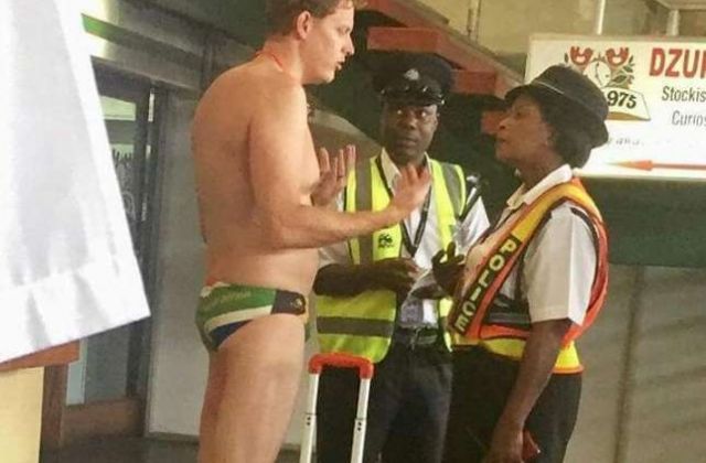 Crazy White man shows up at airport in Underwear, insists he must travel like that